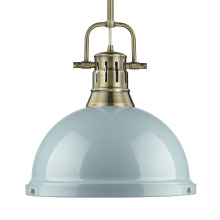 Golden 3604-L AB-SF - Yep by Golden Lighting Duncan 1-light 14in Rod Hung Pendant in Aged Brass and Seafoam shade